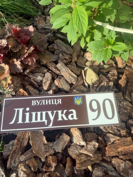 Адресна табличка на будинок з номером і назвою вулиці 50×25 см